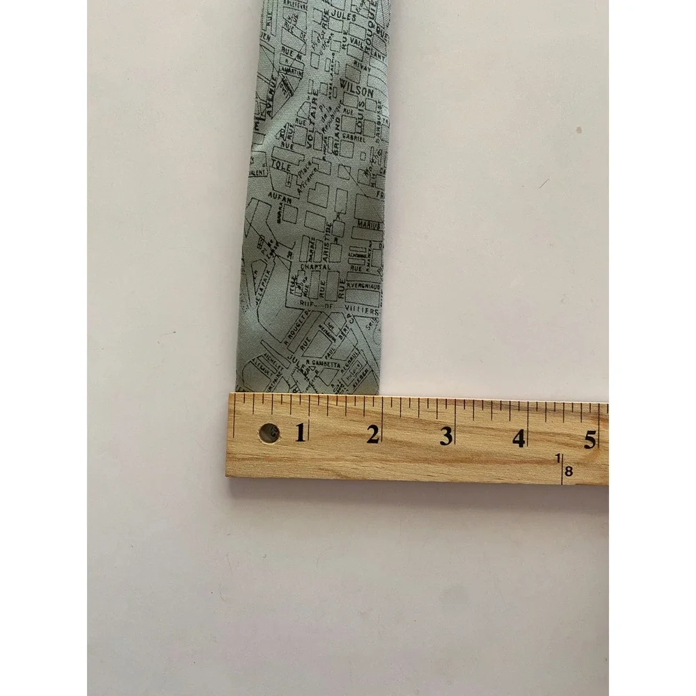 Mens Paris France Street Map Print Necktie Sage Green Black Travel Theme Tie